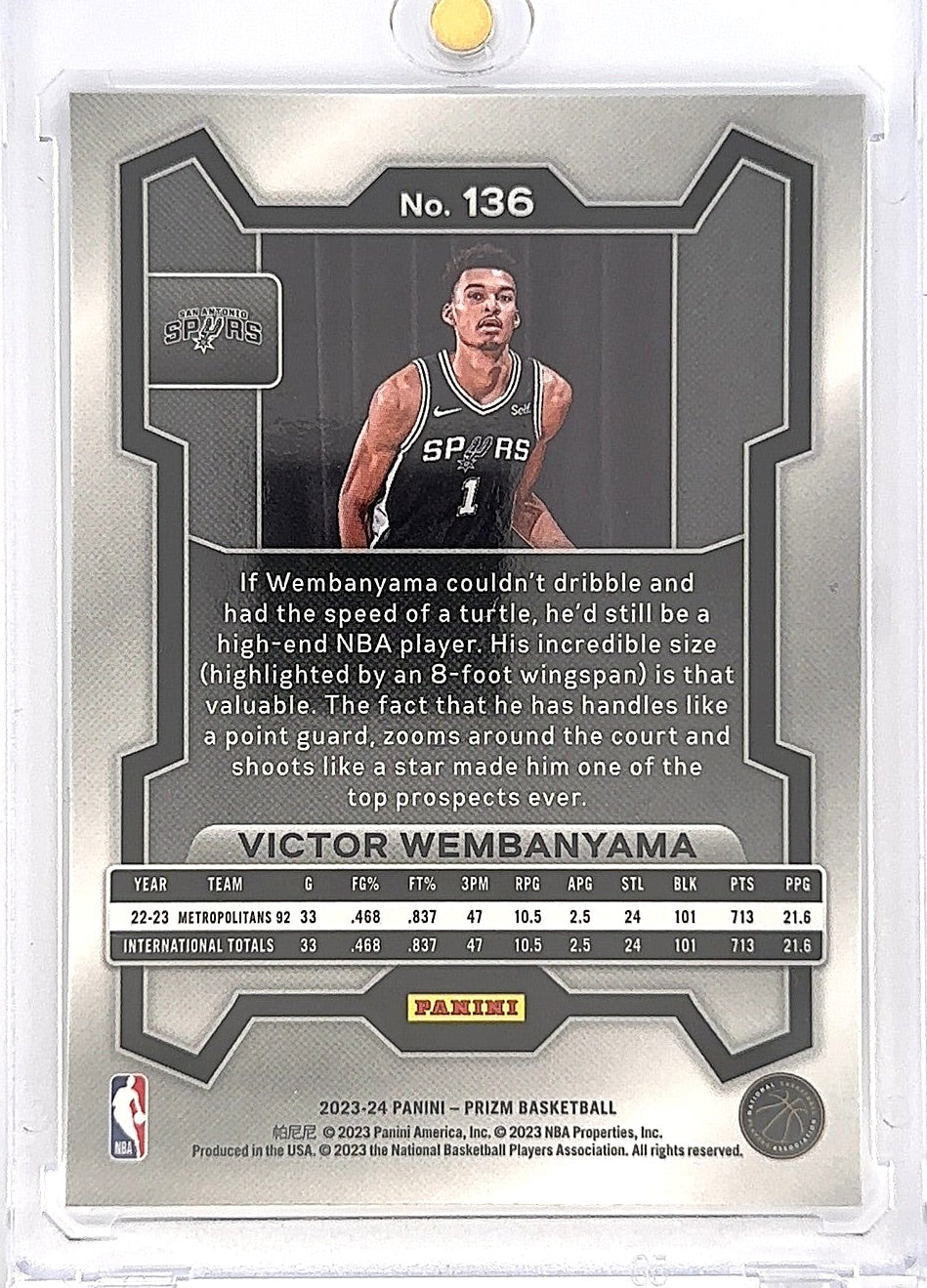 2023 Panini Prizm Victor Wembanyama #136 — back