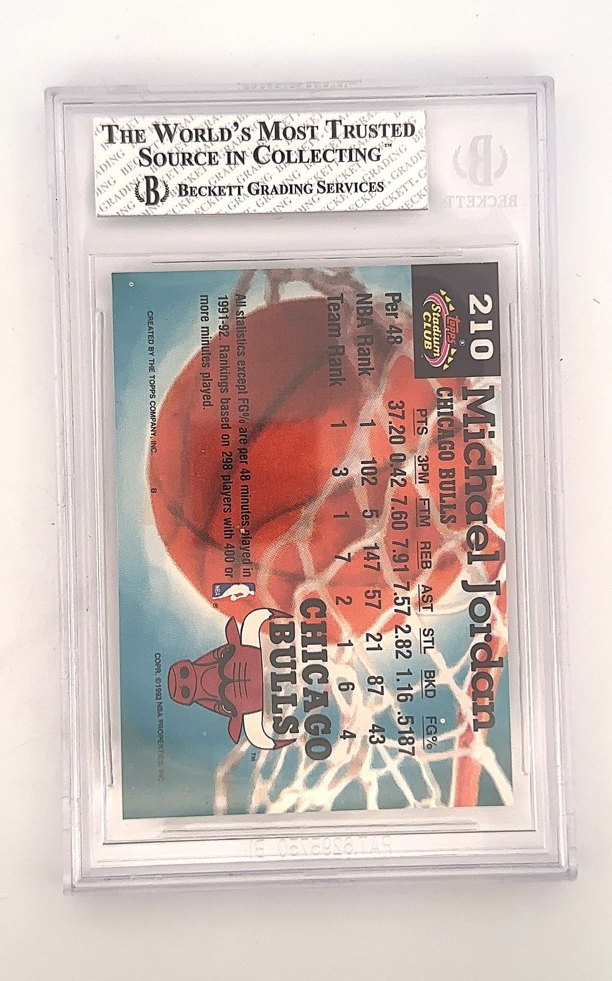 Michael Jordan #210 1992 Stadium Club Members Choice BGS NM-MT 8 — back