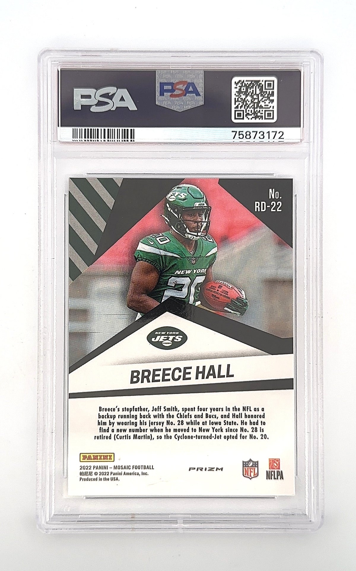 2022 Panini Mosaic Razzle Dazzle Breece Hall #RD-22 PSA 9 — back