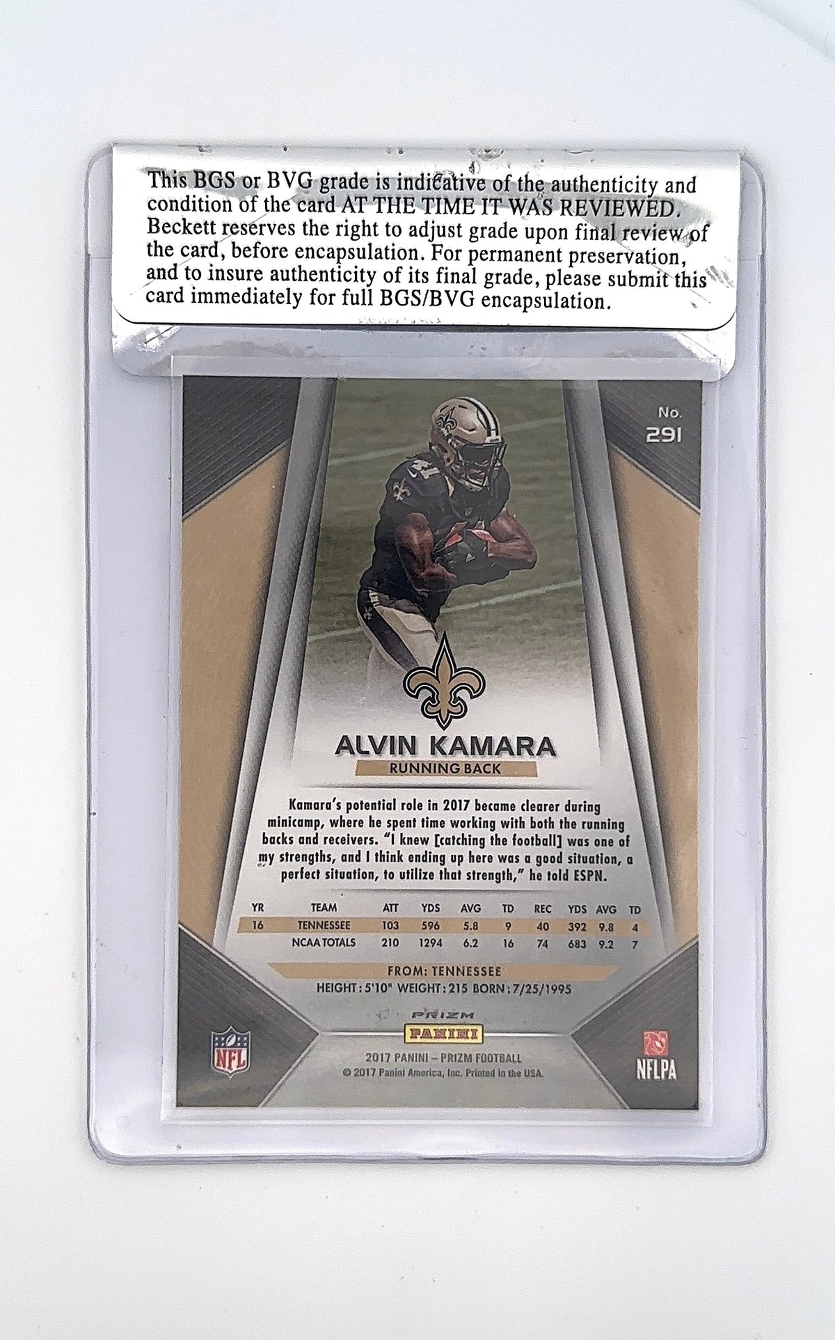 2017 Panini Prizm Alvin Kamara [Prizm] #291 — back