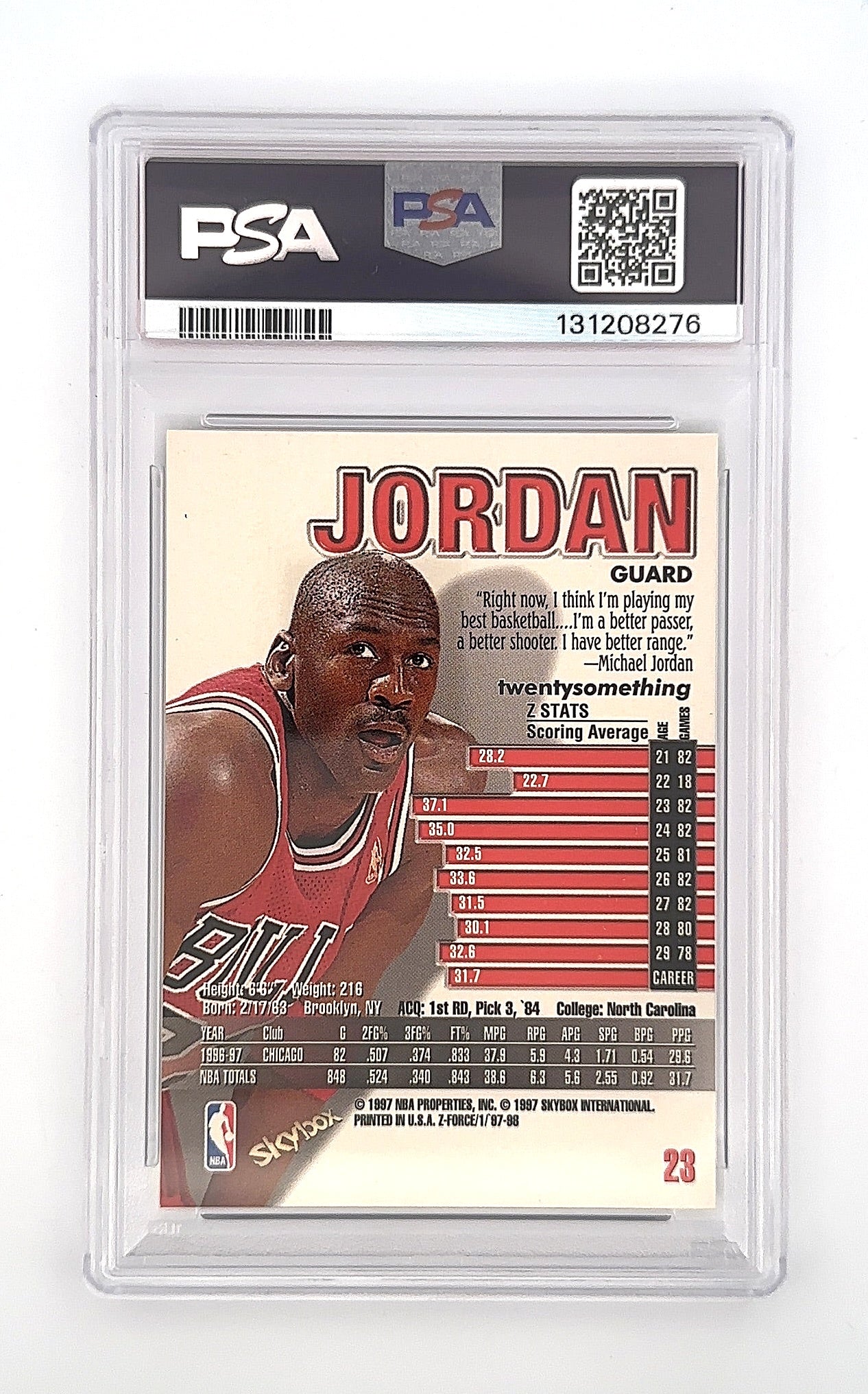1997 Skybox Z Force Michael Jordan #23 PSA 7 — back