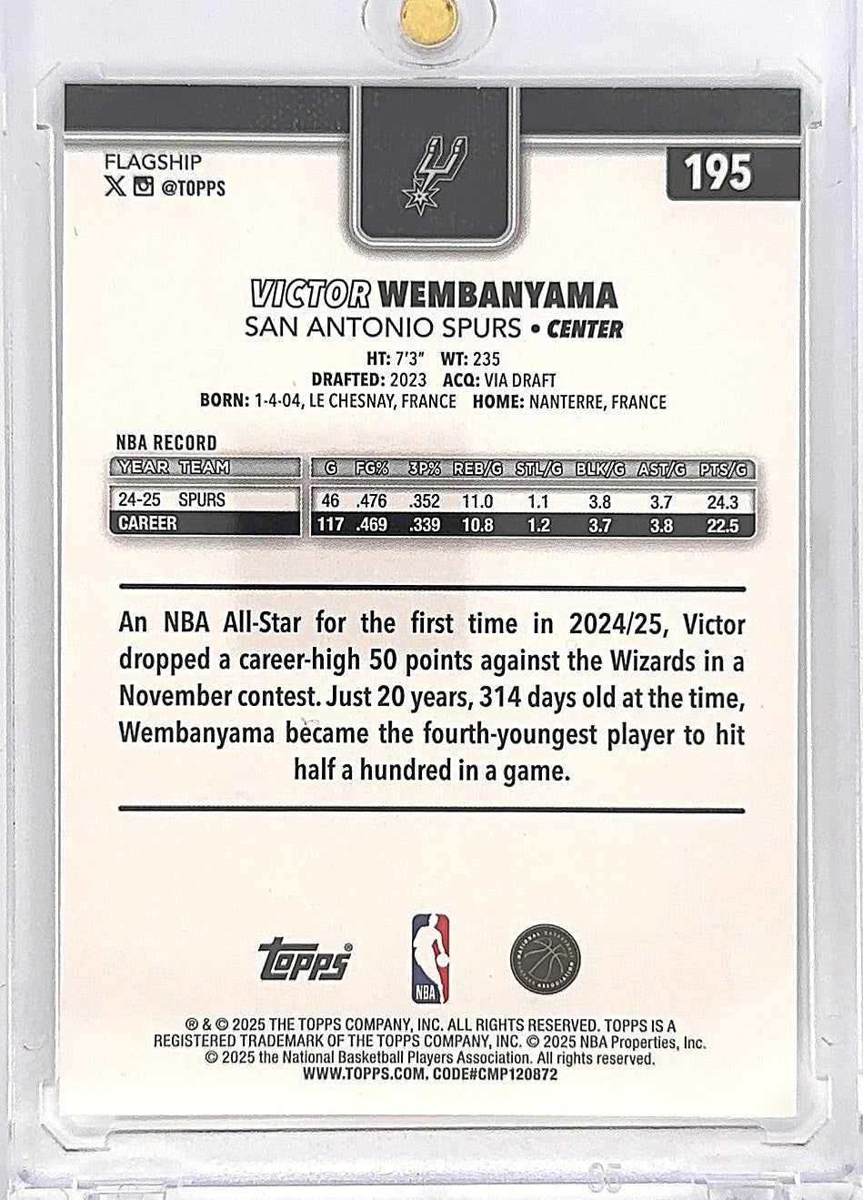 2025 Topps Victor Wembanyama [Holo Foil] #195 — back