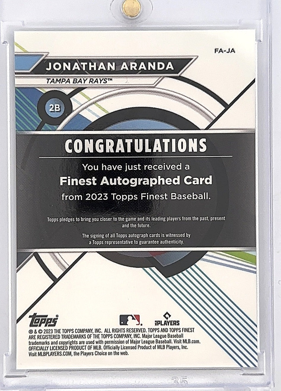 2026 Topps Finest Autograph Jonathan Aranda [Refractor] #FA-JA — back