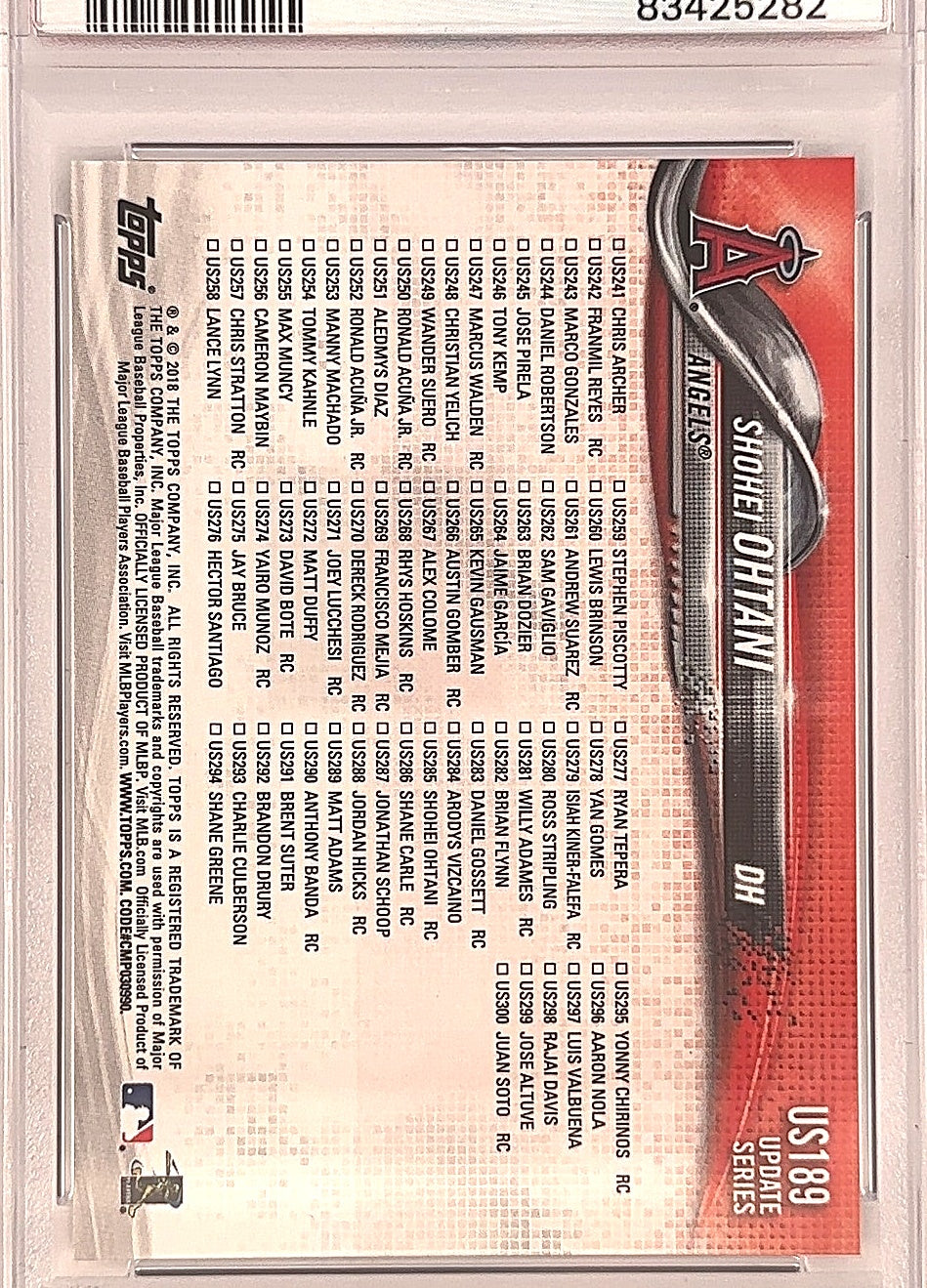 2018 Topps Update Shohei Ohtani PSA GEM MT 10 — back