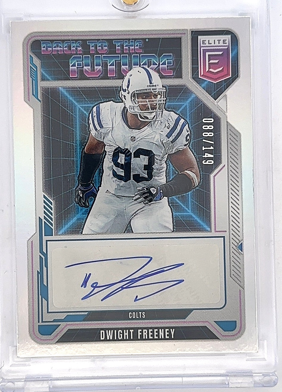 2025 Panini Donruss Elite Back to the Future Signature Dwight Freeney [Black] #BFS-DFY — front