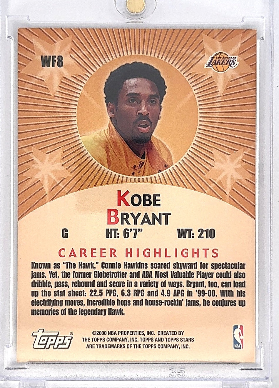 2000 Topps Stars Walk of Fame Kobe Bryant #WF8 — back