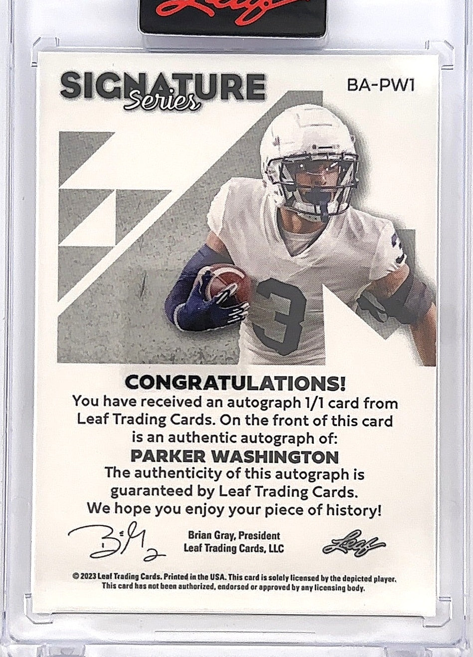 2023 Leaf Trinity Autograph Parker Washington [White] #BA-PW — back