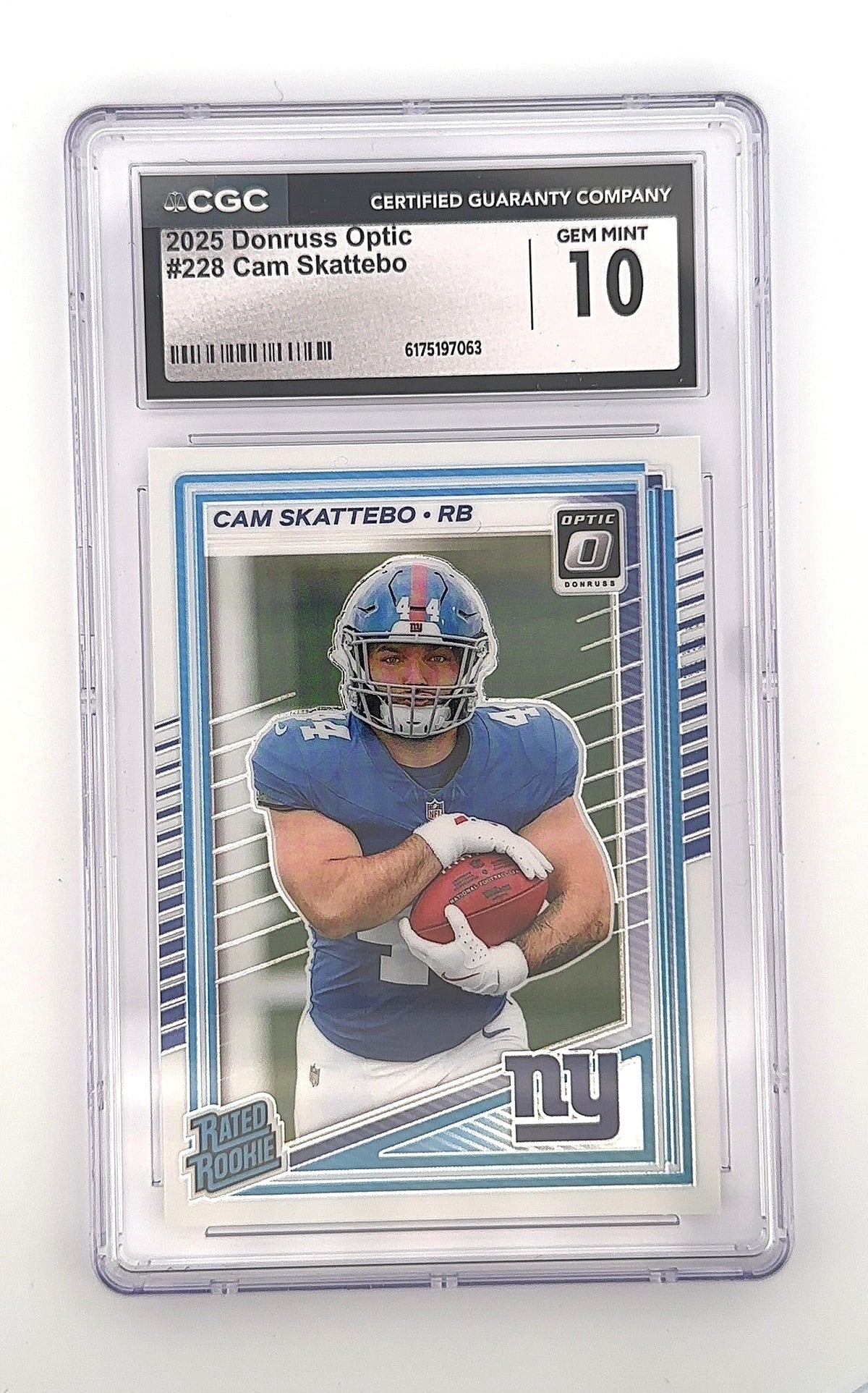 2025 Panini Donruss Optic Cam Skattebo [Blue Glitter] #228 CGC 10 — front