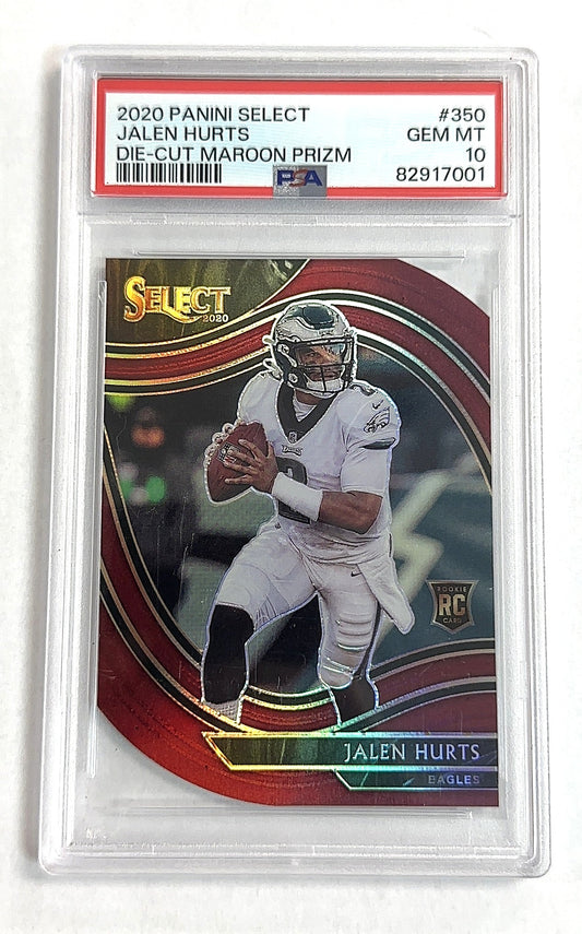 2020 Panini Select Jalen Hurts [Maroon Prizm Die Cut] #350 PSA 10 — front