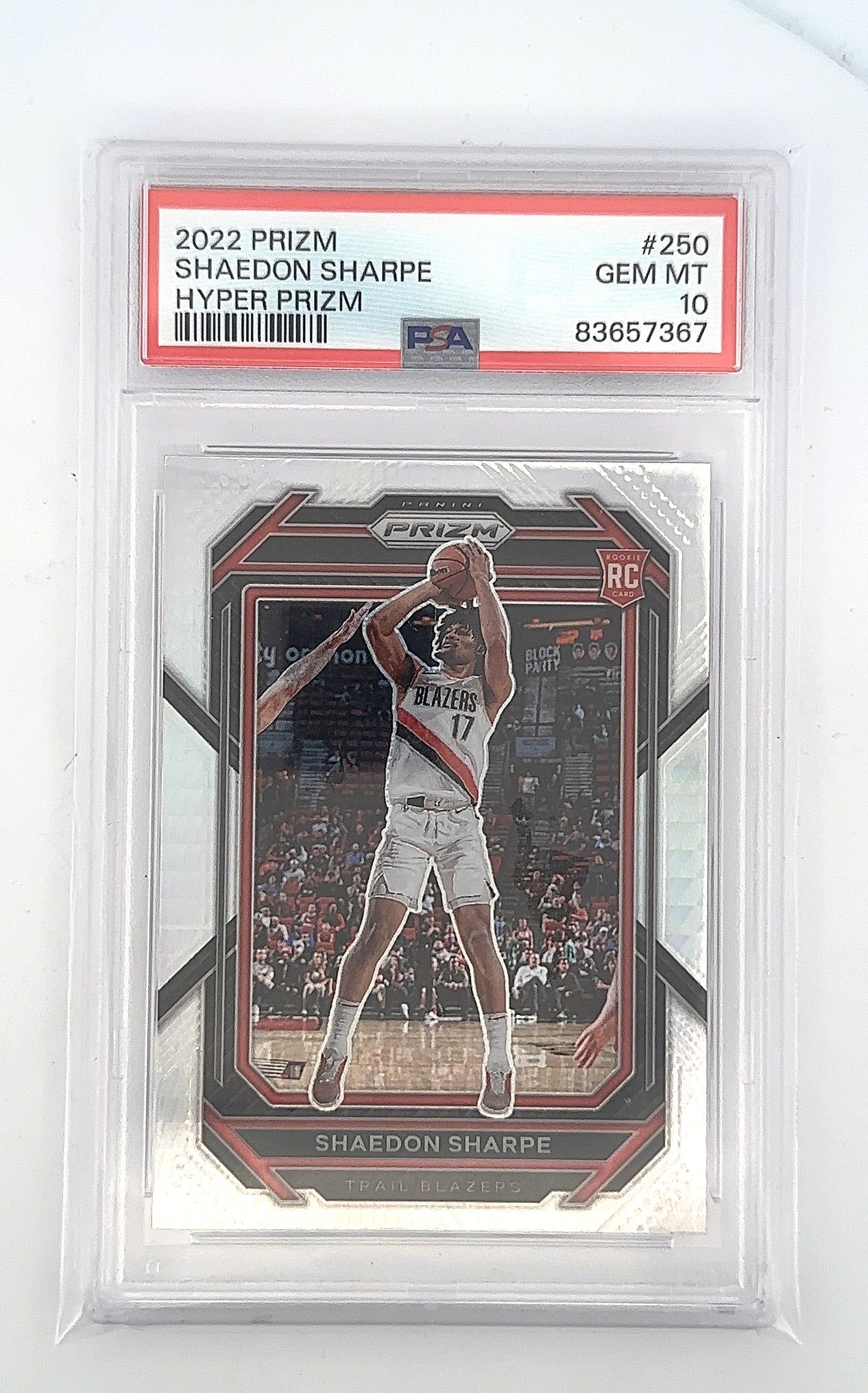 Shaedon Sharpe 2022 Hyper Prizm 250 PSA GEM MT 10 — front