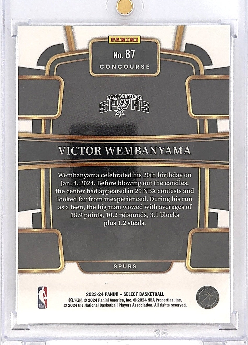 2023 Panini Select Victor Wembanyama [Blue] #87 — back