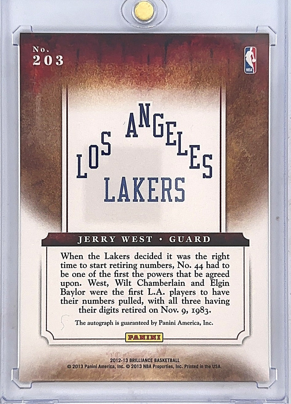 Jerry West Marks of Brilliance Auto /149 — back