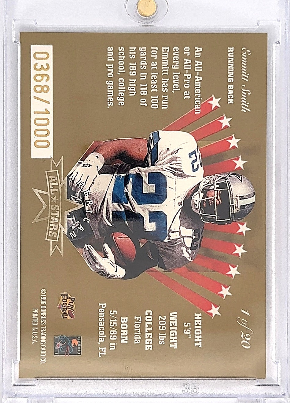 Emmitt Smith 1996 Leaf All-Stars /1000 — back