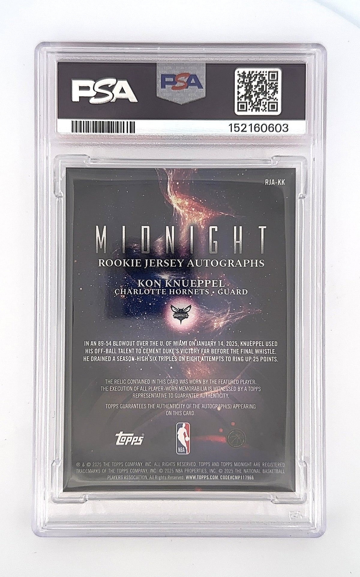 2025 Topps Midnight Rookie Jersey Autograph Kon Knueppel [Midnight] #RJA-KK — back
