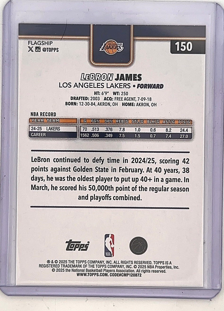 2025 Topps LeBron James [Gold] #150 — back