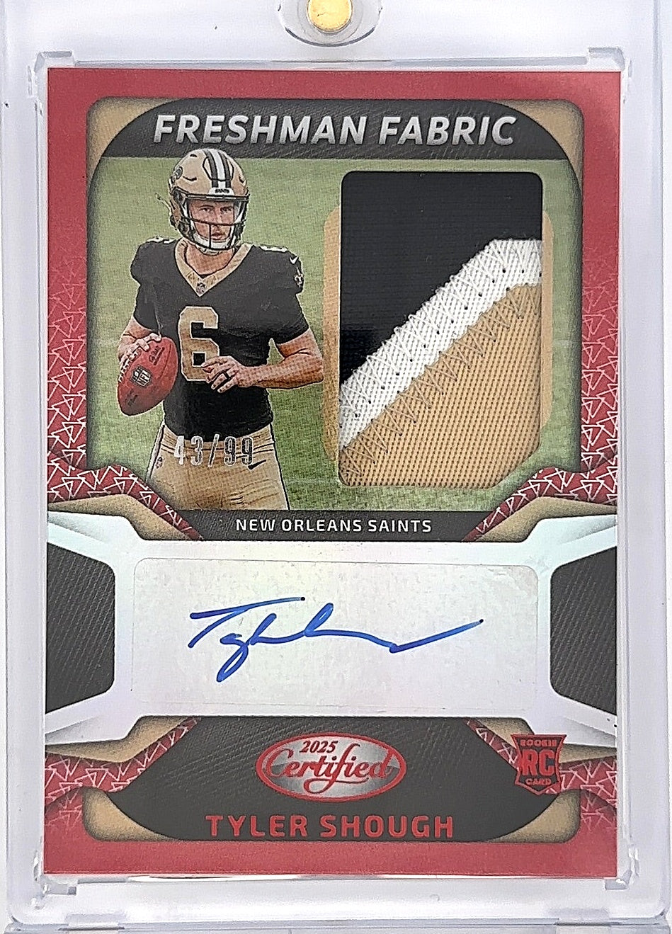 2025 Panini Certified Freshman Fabric Signature Tyler Shough /99 #FBC-TSH — front