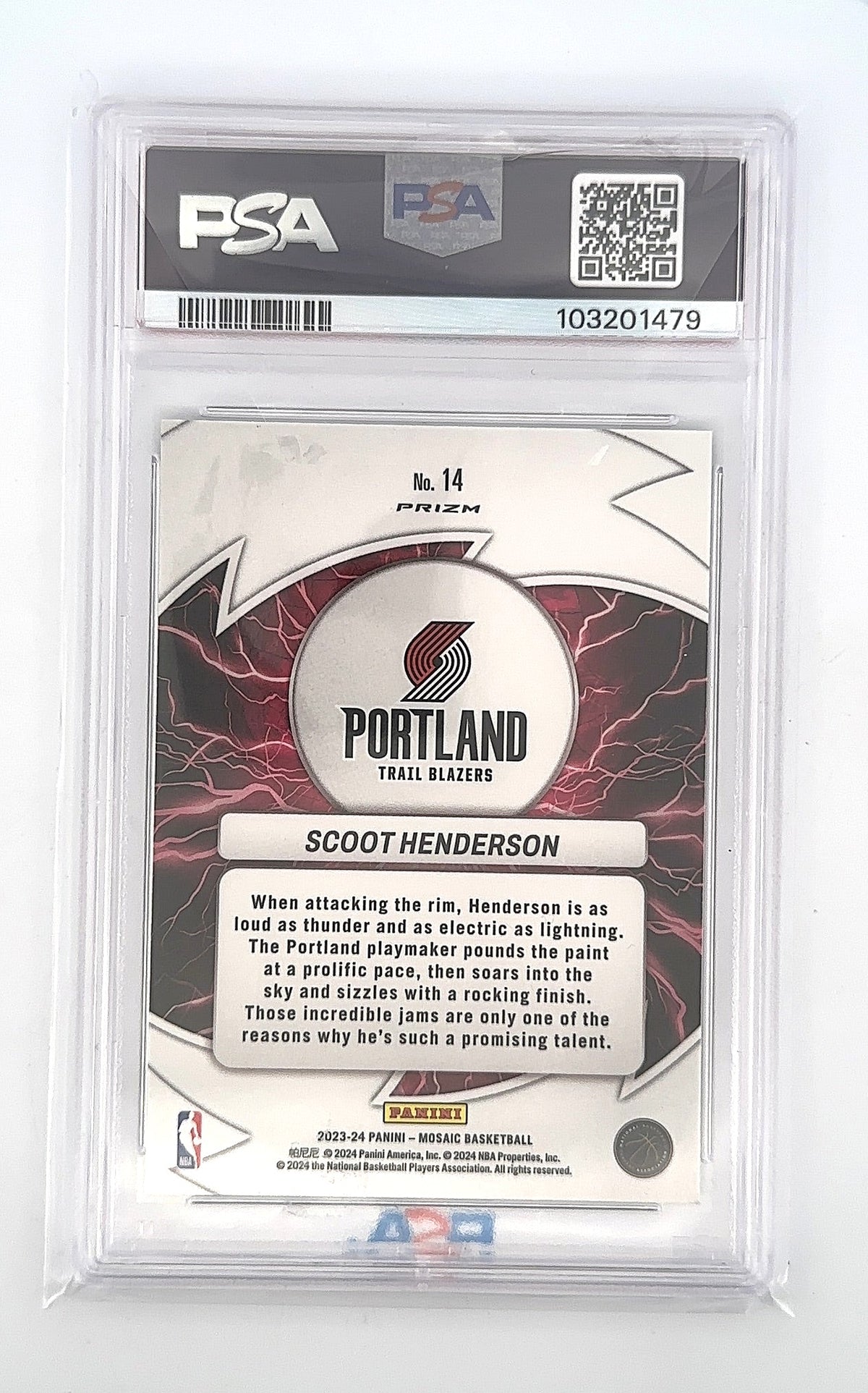 2023 Panini Mosaic Thunder Road Scoot Henderson [Green] #14 PSA 10 — back