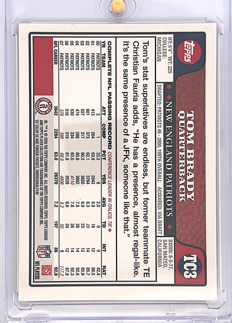 2008 Topps Chrome Tom Brady #TC3 — back