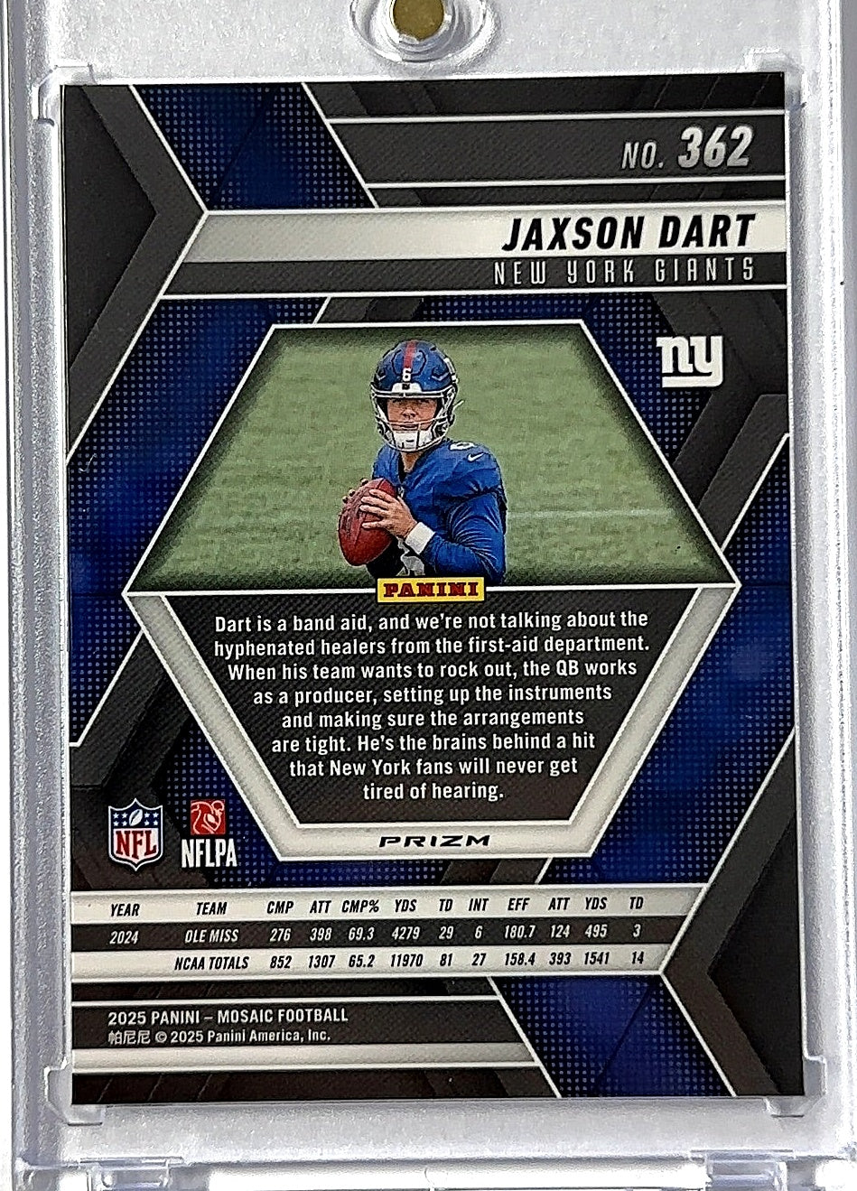 2025 Panini Mosaic Jaxson Dart [Reactive Blue] #362 RC — back