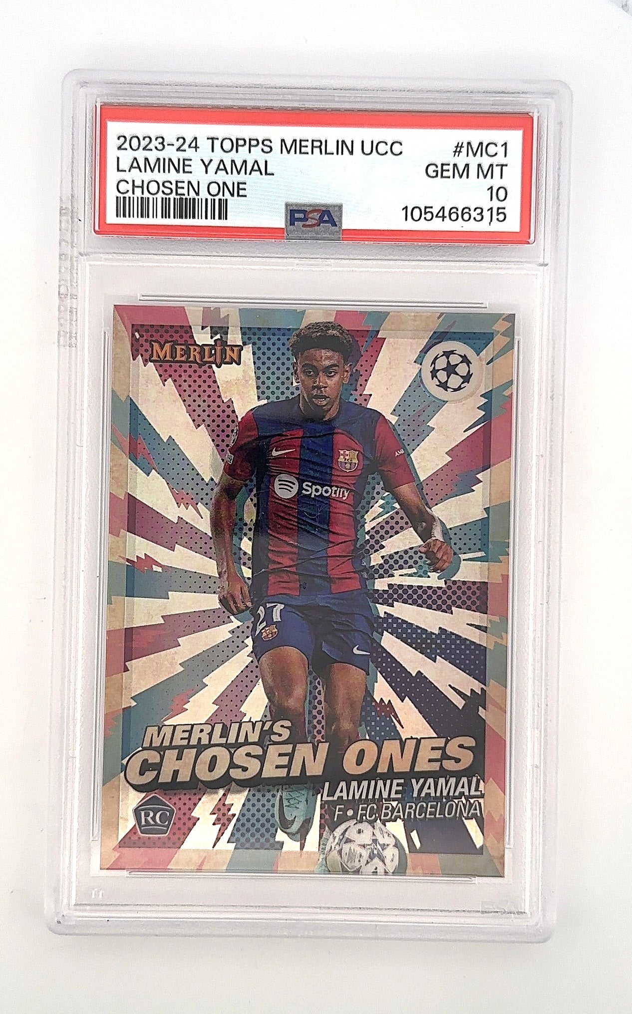 Lamine Yamal Topps Merlin Chosen One RC PSA GEM MT 10 — front