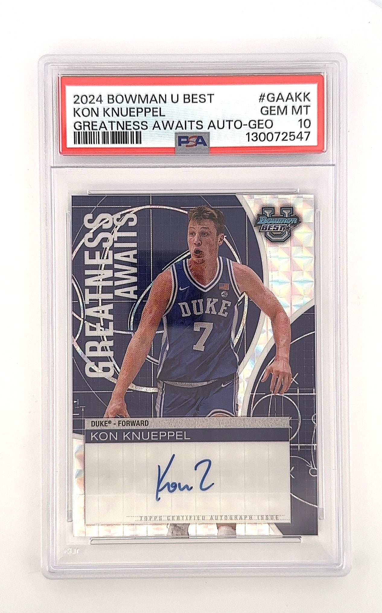 2024 Bowman Best University Greatness Awaits Autograph Kon Knueppel #GAA-KK PSA 10 — front