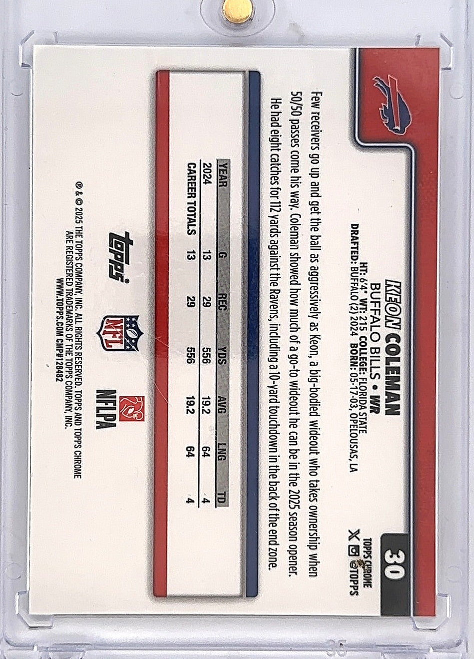 2025 Topps Chrome Keon Coleman [Lightboard Refractor] #30 — back