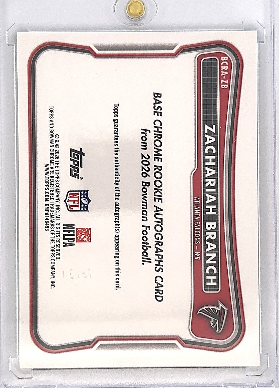 2026 Bowman Chrome Rookie Autograph NFL Zachariah Branch [Green Refractor] #BCRA-ZB — back