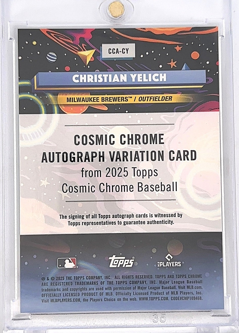 2025 Topps Cosmic Chrome Autograph Christian Yelich #CCA-CY 08/75 — back