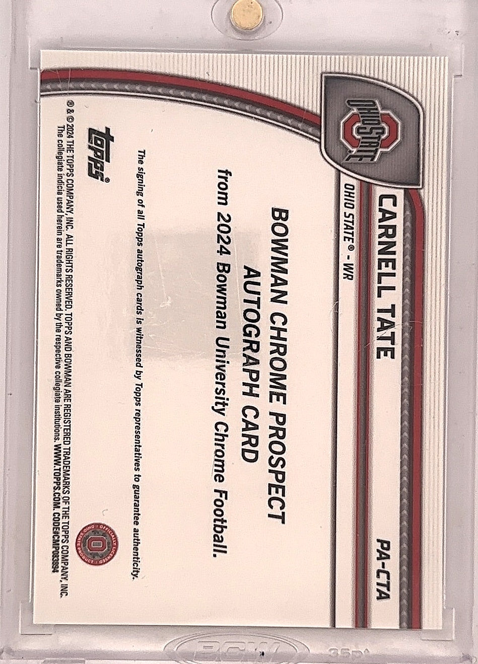 Carnell Tate 1st Bowmam Auto — back