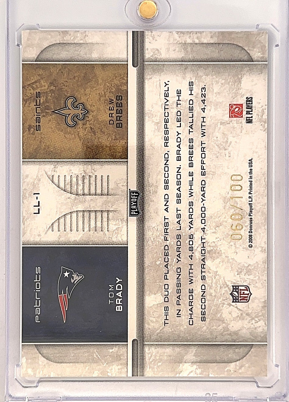 2007 Playoff Prestige League Leaders Drew Brees / Peyton Manning #LL-1 — back