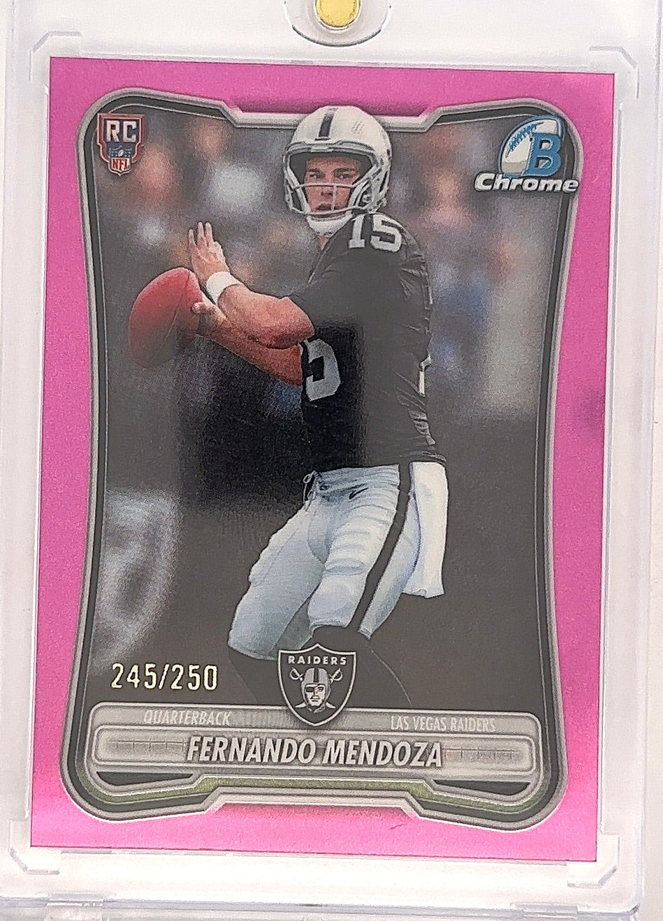 2026 Bowman Chrome NFL Fernando Mendoza /250 [Pink Refractor] #BCV-101 — front