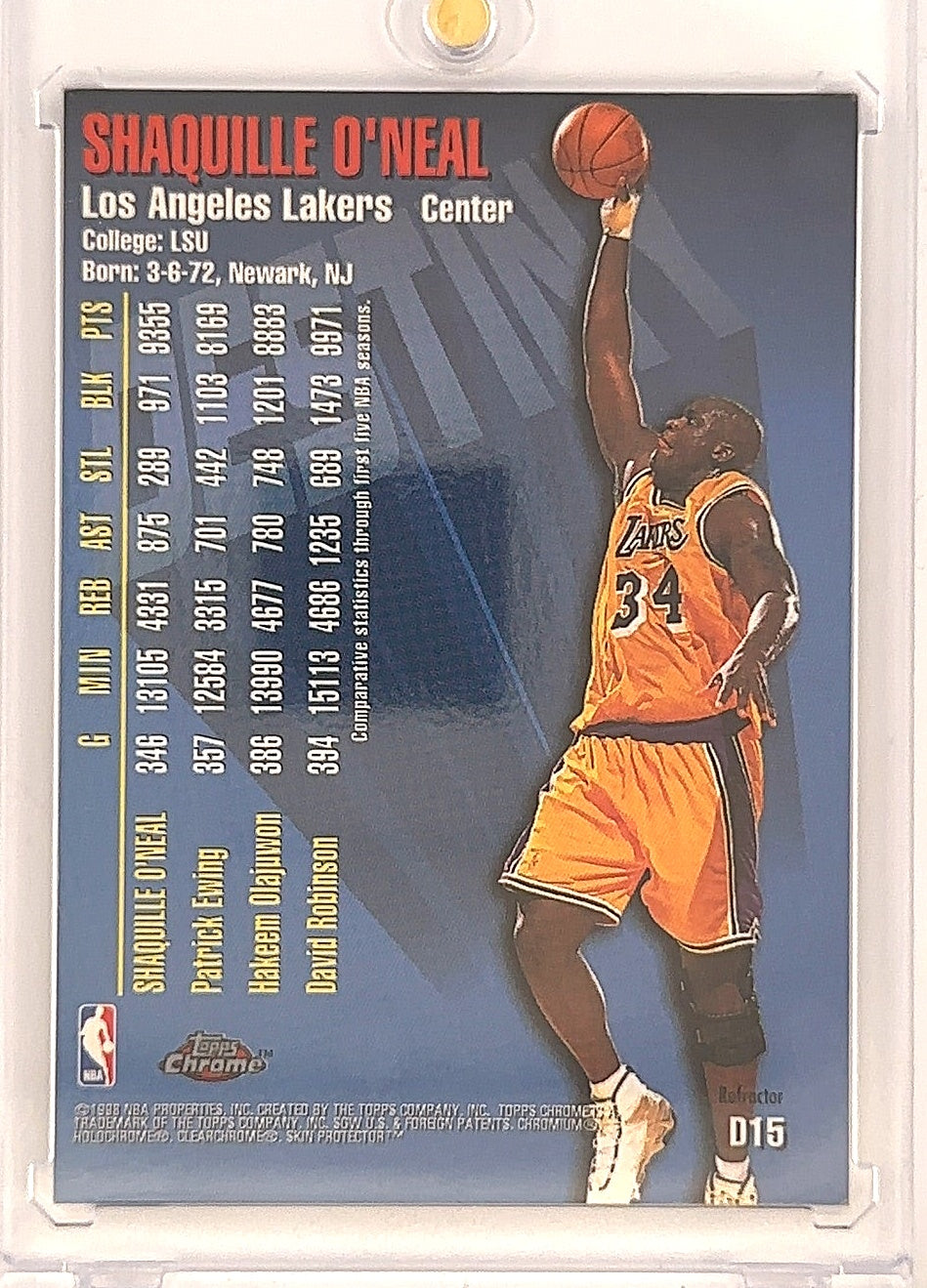 1997 Topps Chrome Destiny Shaquille O'Neal [Refractor] #D15 — back