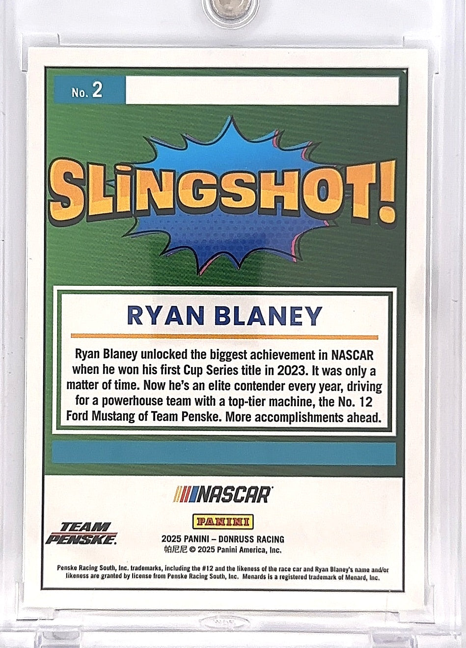 2025 Ryan Blaney Donruss Slingshot! #2 — back