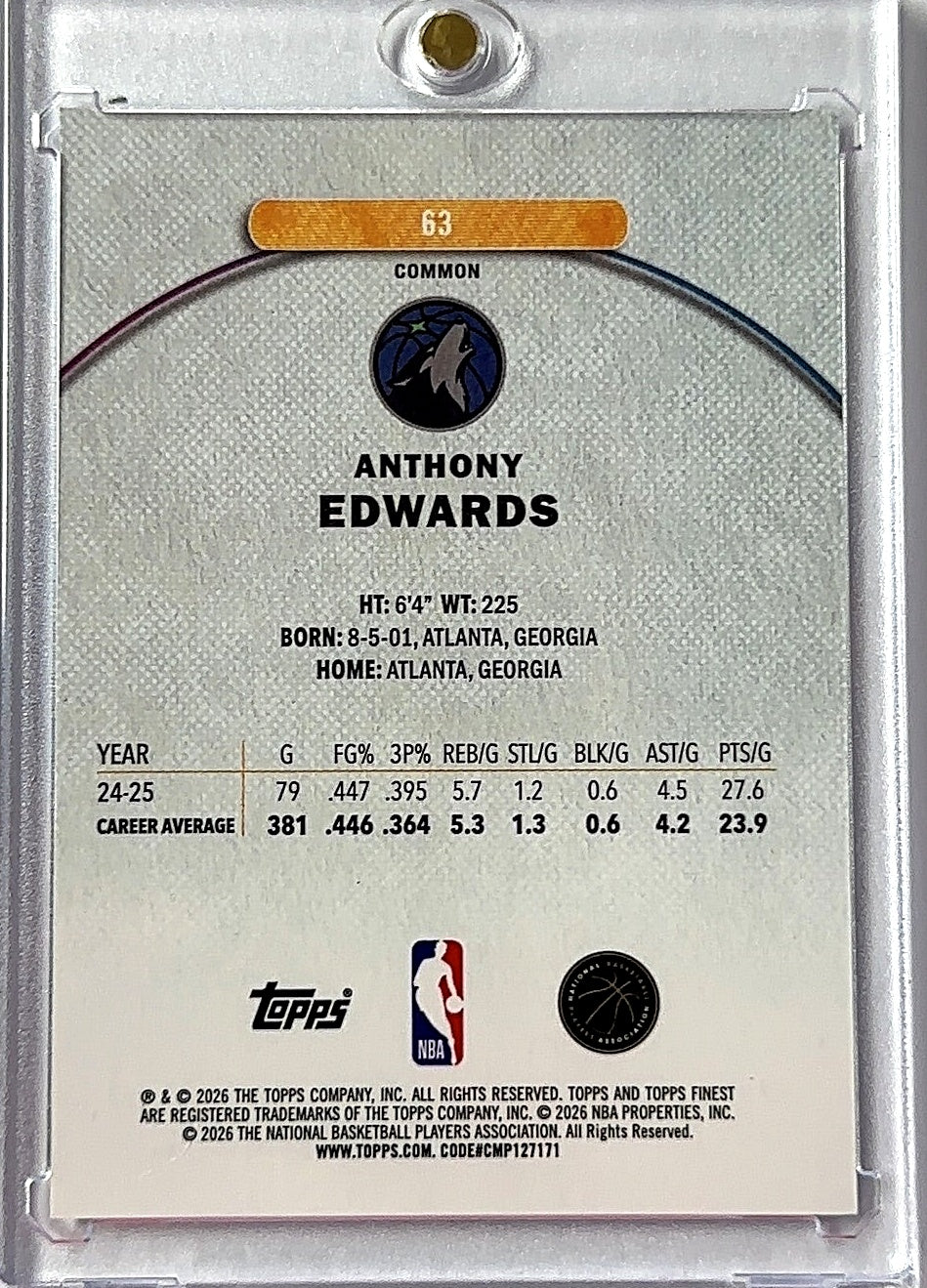 2025 Topps Finest Anthony Edwards [Blue Geometric Refractor] #63 — back
