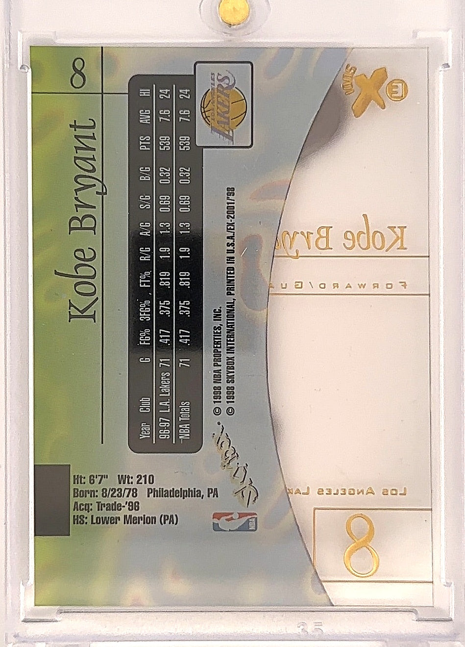 1997 Skybox E-X2001 Kobe Bryant #8 — back