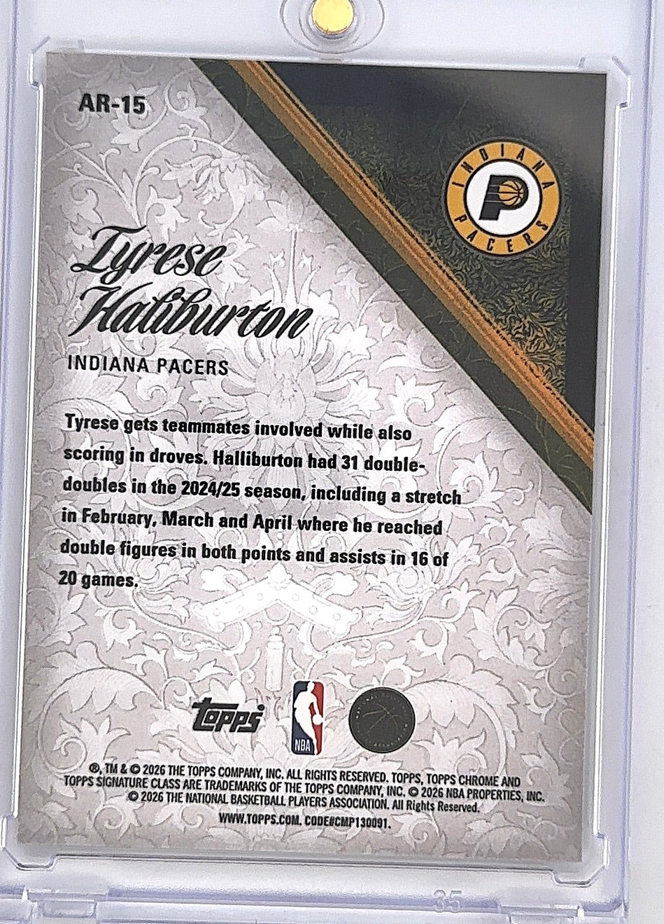 2025 Topps Signature Class Aristocrats Tyrese Haliburton #AR-15 — back