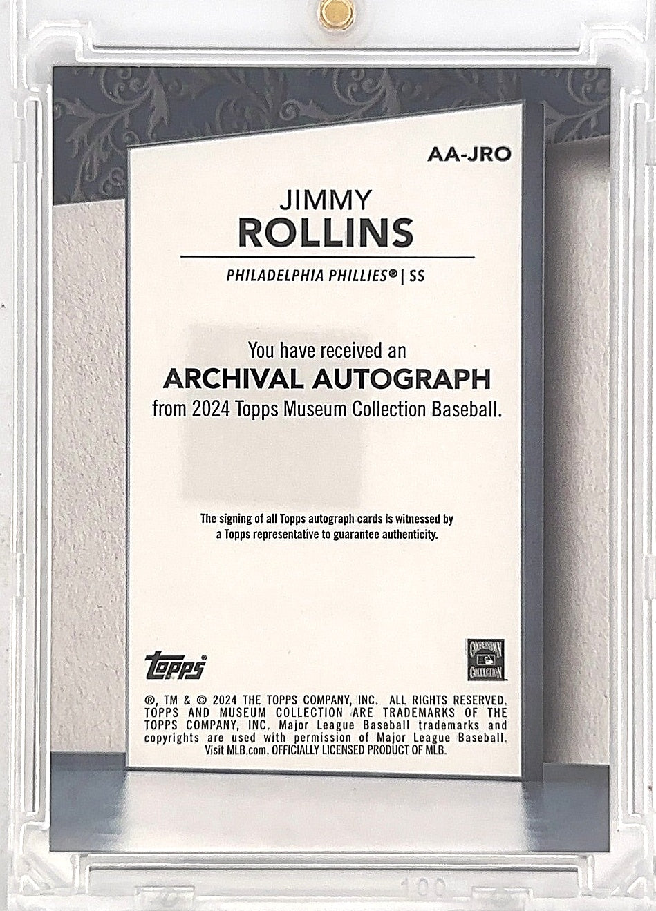 2024 Topps Museum Collection Archival Autograph Jimmy Rollins #AA-JRO /199 — back
