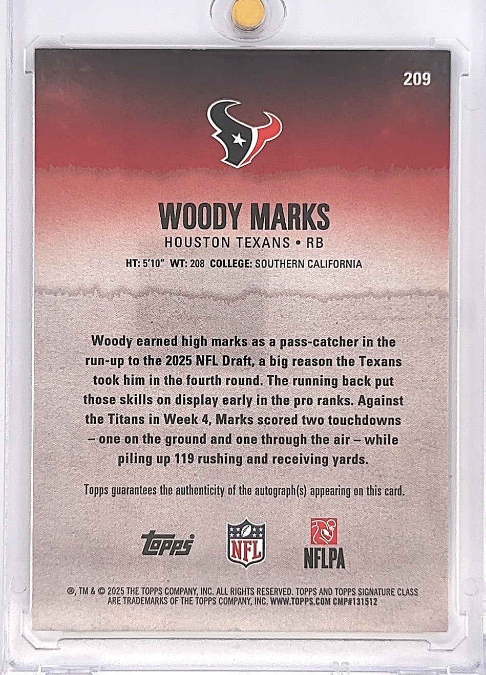 2025 Topps Signature Class Woody Marks [Silver Autograph] #209 — back