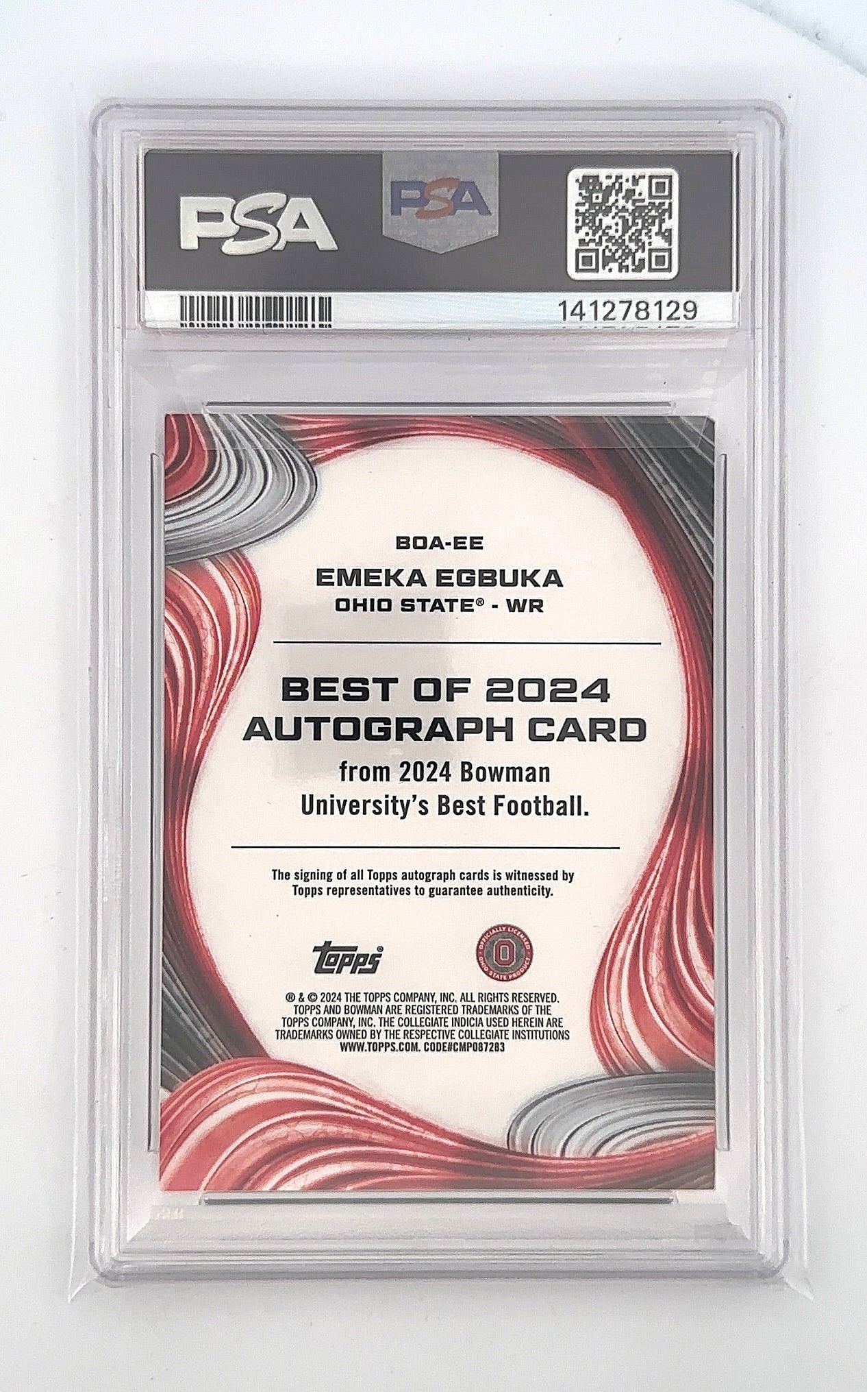 2024 Bowman Best University Autograph Refractor Emeka Egbuka #BOA-EE PSA 8 — back