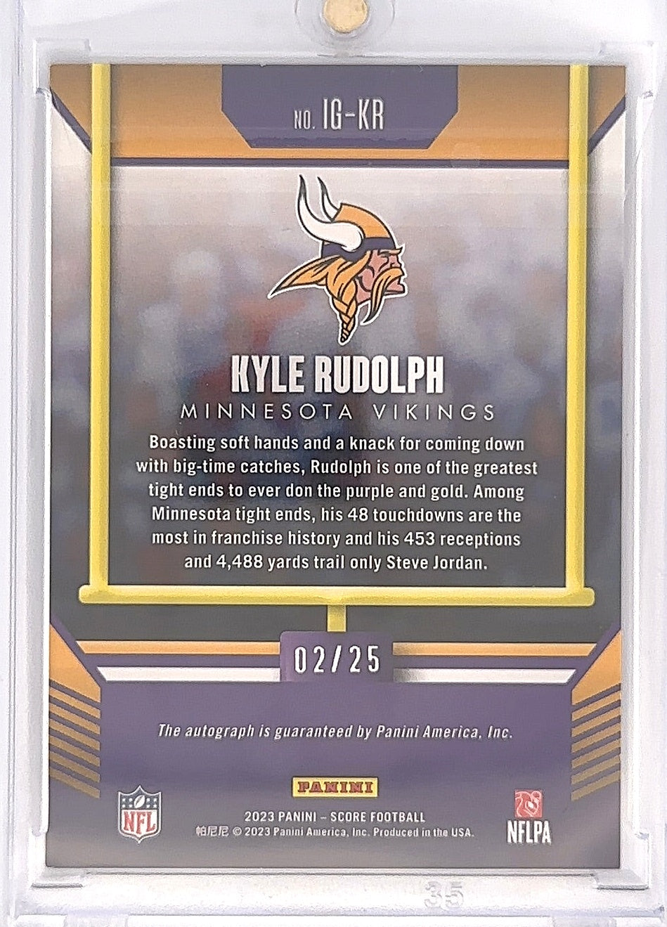 2023 Panini Score It's Good Autographs Kyle Rudolph /25 #IG-KR — back