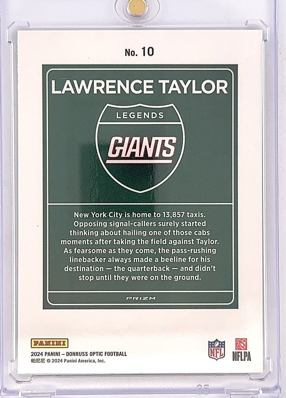 2024 Panini Donruss Optic Downtown Legends Lawrence Taylor #10 — back