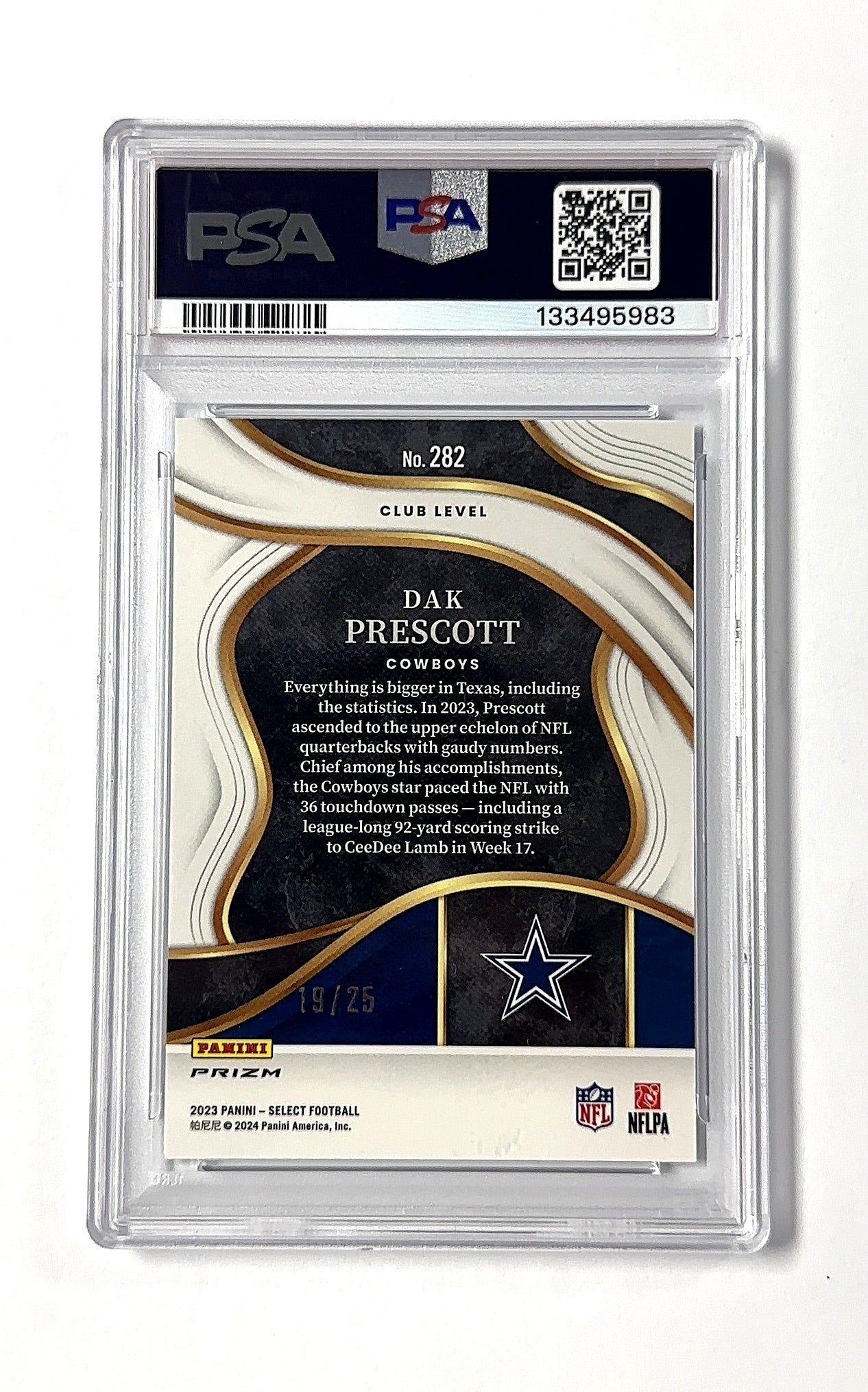 Dak Prescott 2023 Select Blue Disco PSA GEM MT 10 — back