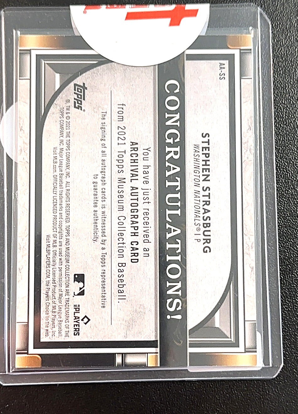 Stephen Strasburg archival auto — back