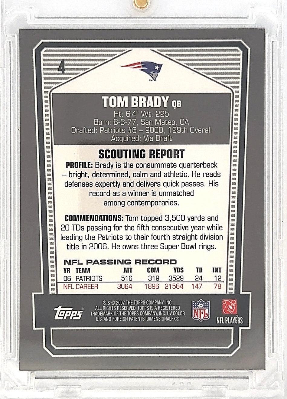 2007 Topps Draft Picks & Prospects Tom Brady [Chrome Black] #4 — back