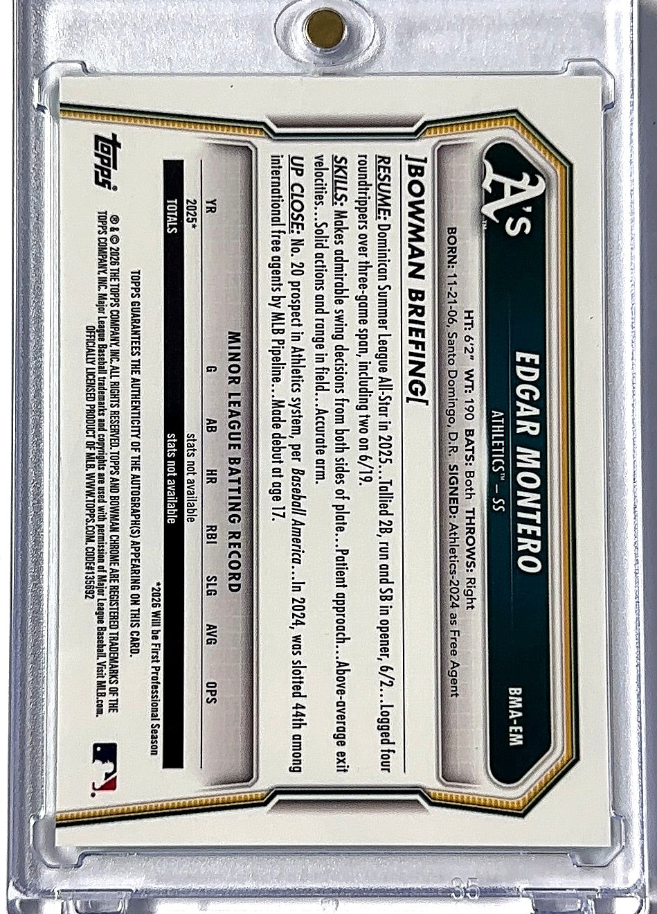 2026 Bowman Prospect Mega Autograph Edgar Montero [Green Mojo] #BMA-EM AUTO — back