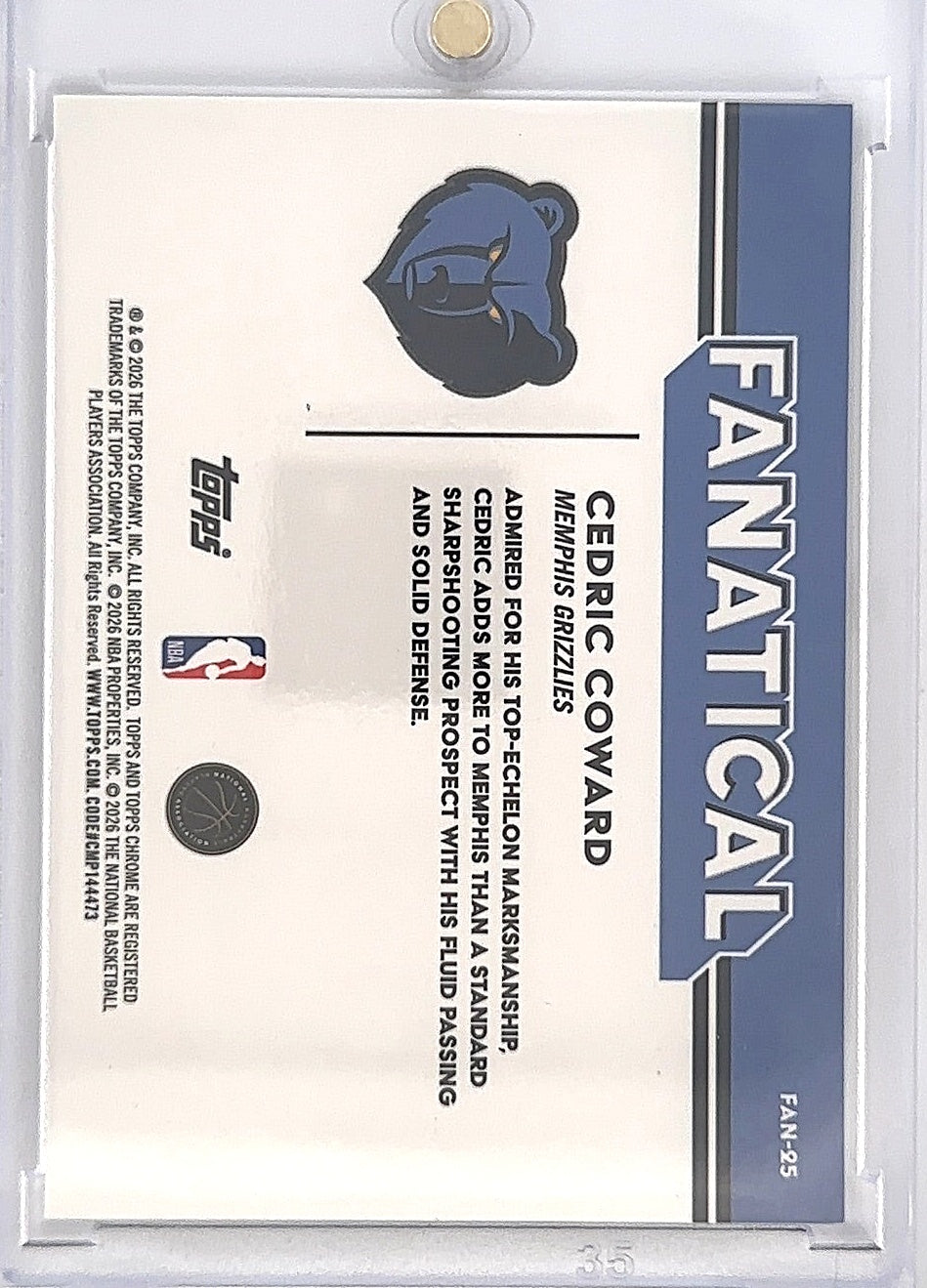 2025 Topps Chrome Update Fanatical Cedric Coward #FAN-25 — back