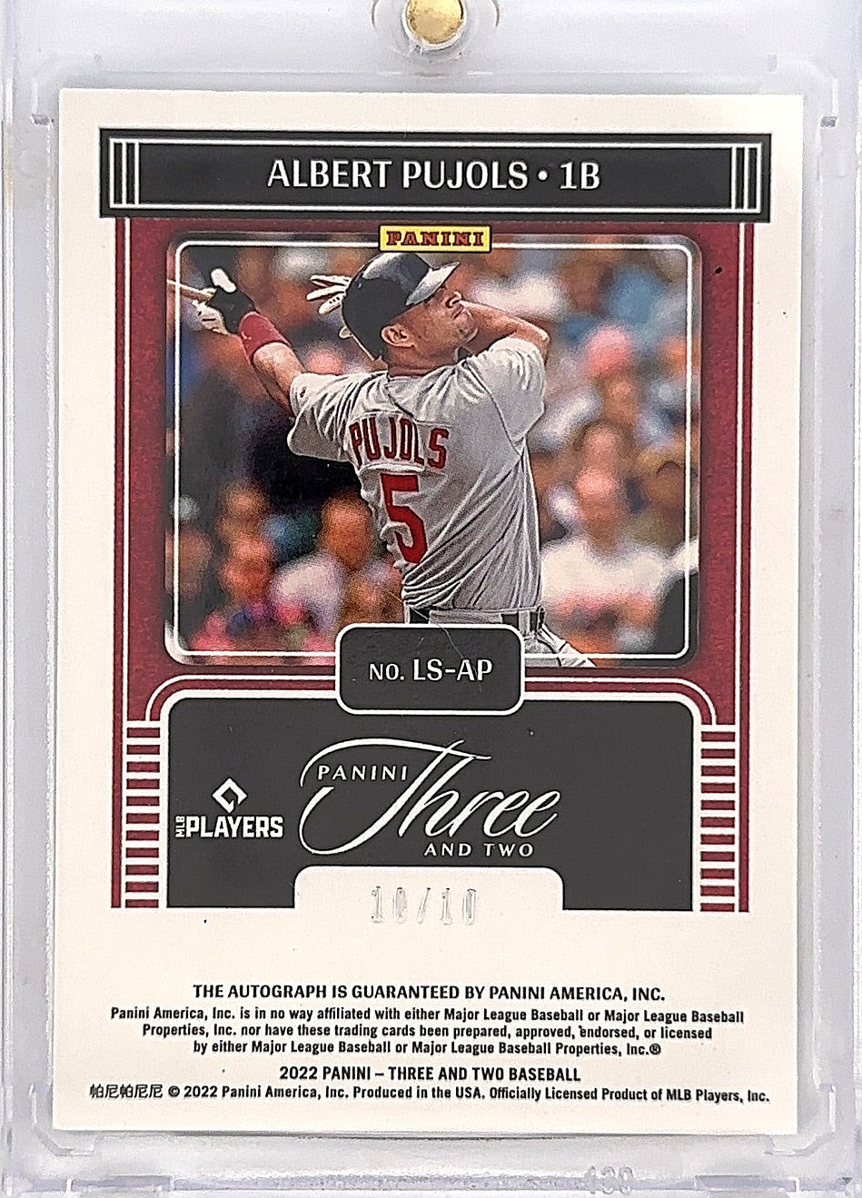 Albert Pujols Legendary Panini Three and Two 10/10 — back