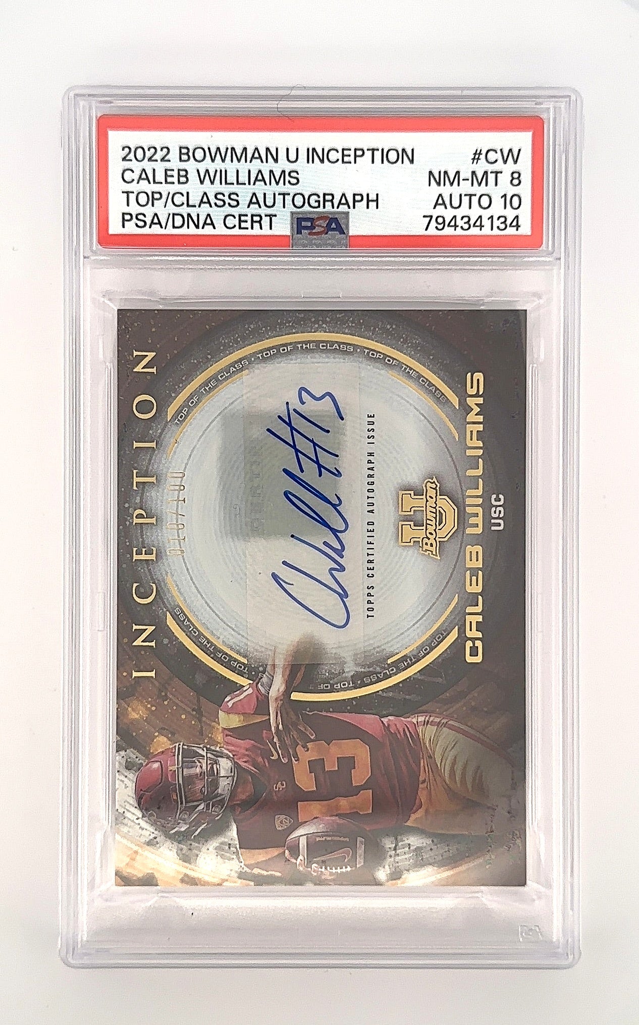 2022 Bowman University Inception U Top of the Class Autograph Caleb Williams #TOP-CW PSA 8 — front