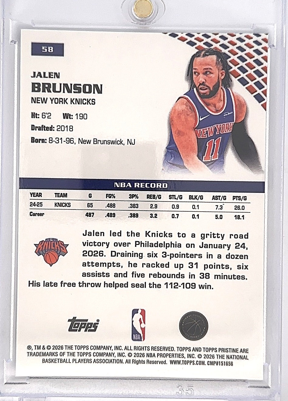 2025 Topps Pristine Jalen Brunson #58 — back