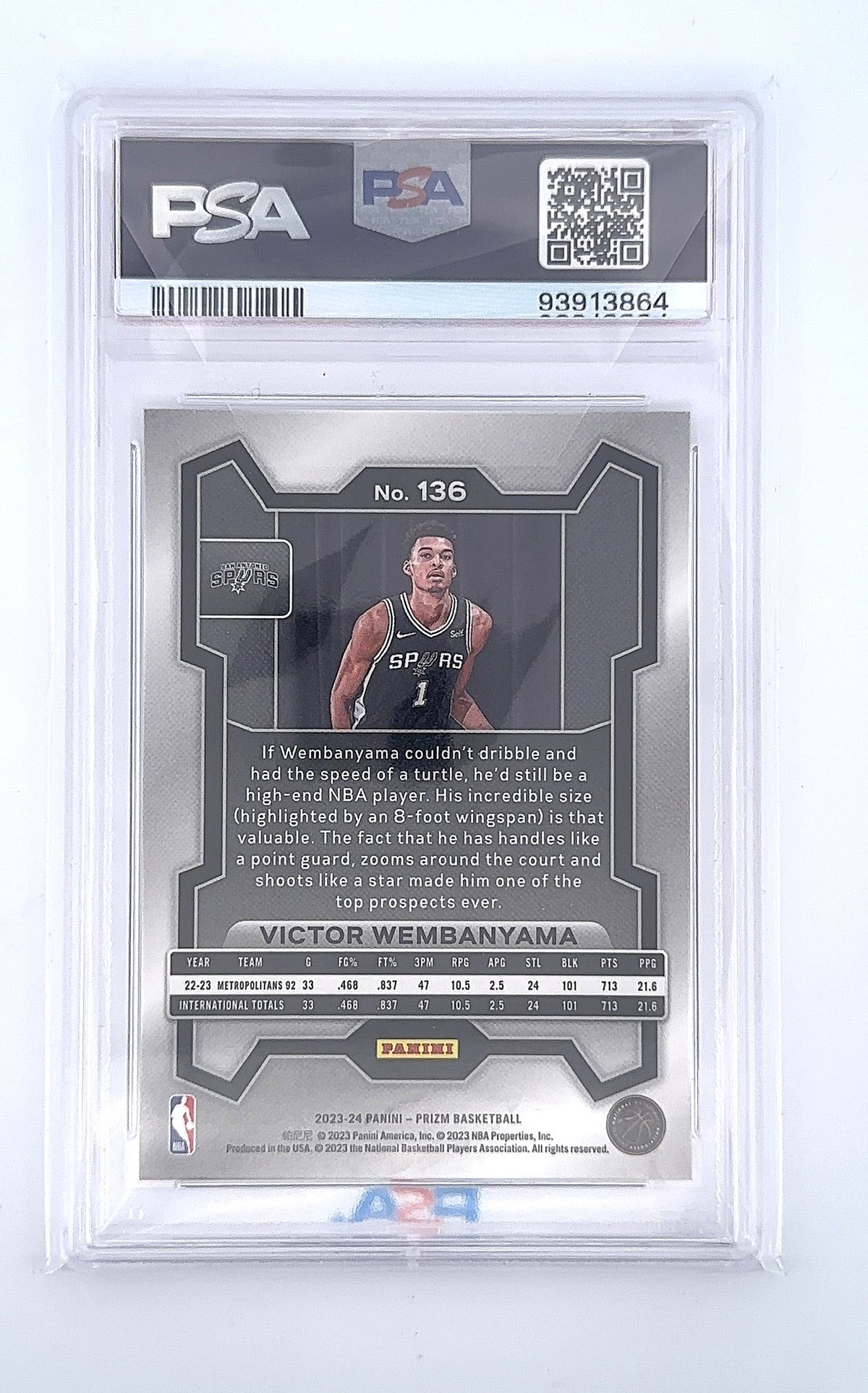 Victor Wembanyama #136 Rookie Card PSA GEM MT 10 — back